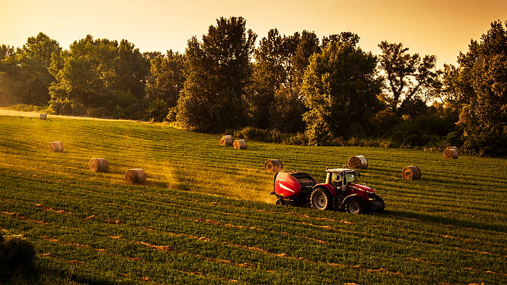 vehicle, tractors, dust, sunset, field