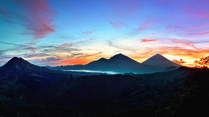 mountains, sky, bali, sunrise, kintamani, indonesia