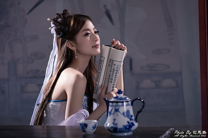 Models, Mikako Zhang Kaijie, Asian, China, Chinese, Cup, Hair-Dress, HD wallpaper