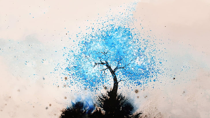 tree painting, abstract, artwork, trees, nature, motion, water, HD wallpaper