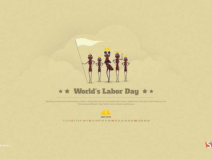 Worlds Labor Day-2013 calendar desktop wallpapers, yellow background with text overlay