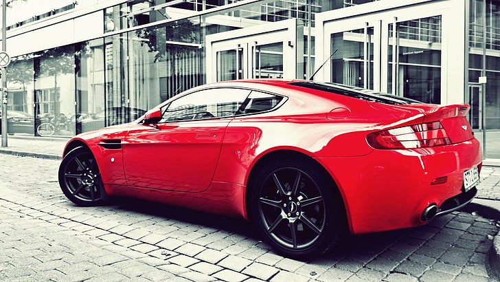 red coupe, car, Aston Martin, Aston Martin Vanquish, mode of transportation, HD wallpaper