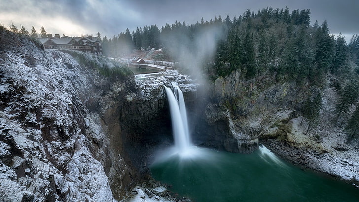 waterfall, snoqualmie falls, wintertime, washington, body of water