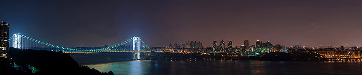 New York City, triple screen, wide angle, city lights, cityscape, HD wallpaper