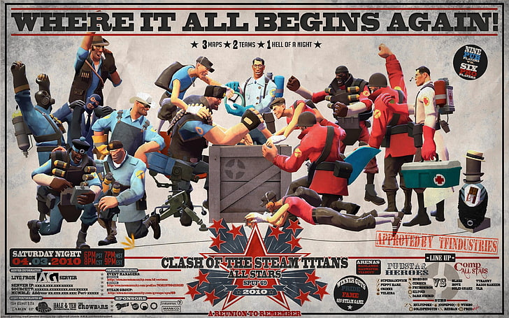 Clash of The Steam Titans poster, Team Fortress 2, video games, HD wallpaper