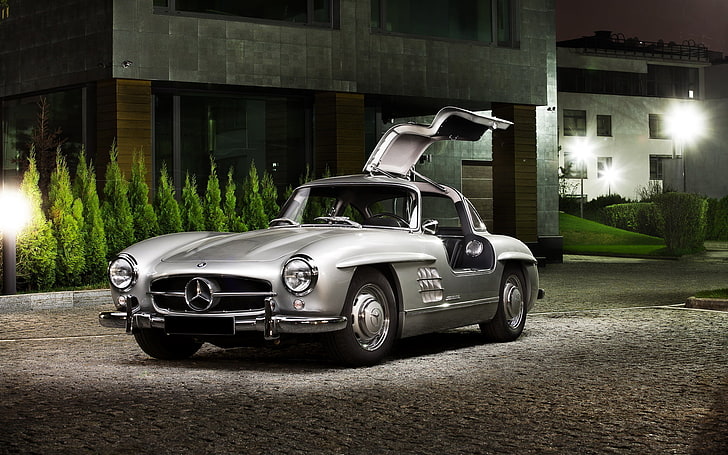 Mercedes Gullwing Classic, silver Mercedes-Benz SLS AMG coupe, HD wallpaper