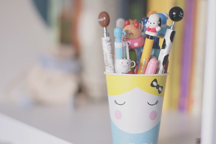 assorted-color ballpoint pens, background, mood, blur, pencils, HD wallpaper