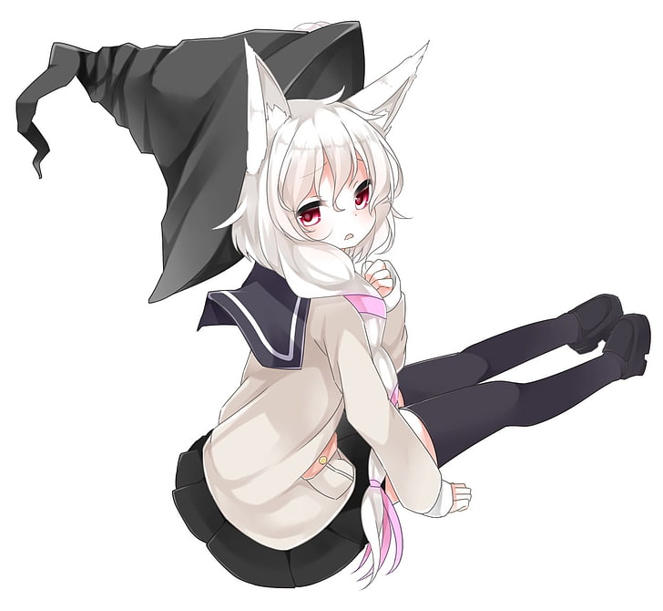 white anime cat with red eyes