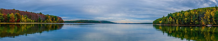 body of water, Massachusetts, lake, sky, reflection, trees, nature, HD wallpaper