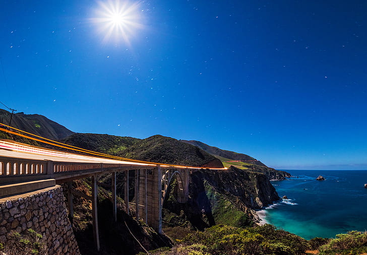 bridge, the ocean, coast, CA, Pacific Ocean, California, The Pacific ocean, HD wallpaper
