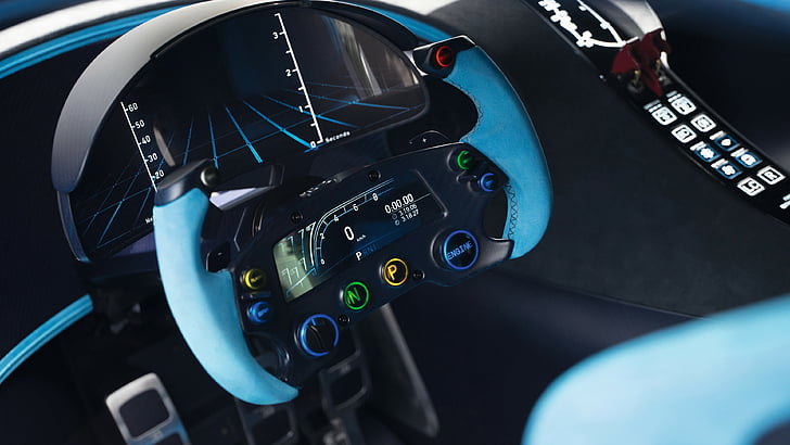 black and blue steering wheel, Bugatti Vision Gran Turismo, Grand Sport, HD wallpaper