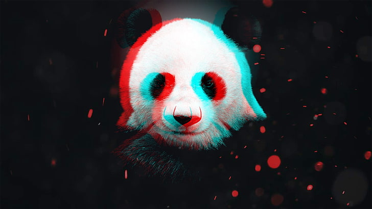 white and black panda wallpaper, 3D, particle, portrait, mammal, HD wallpaper