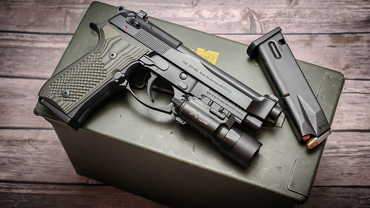 black semi-automatic pistol with magazine, gun, Beretta, Beretta 92, HD wallpaper