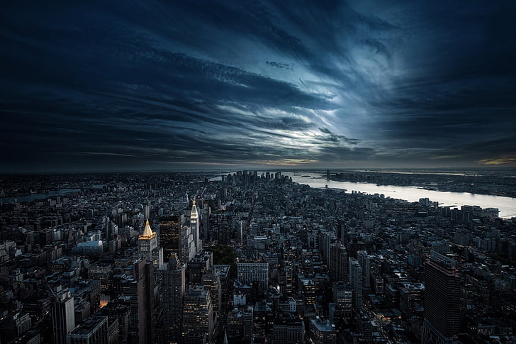 aerial view of New York, city, New York City, architecture, cityscape
