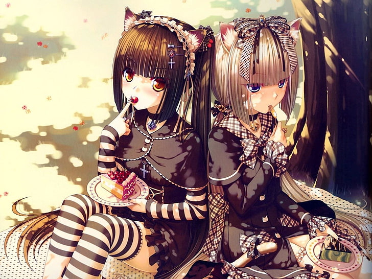 HD wallpaper: two female characters digital wallpaper, Anime, Nekopara,  Black Dress | Wallpaper Flare