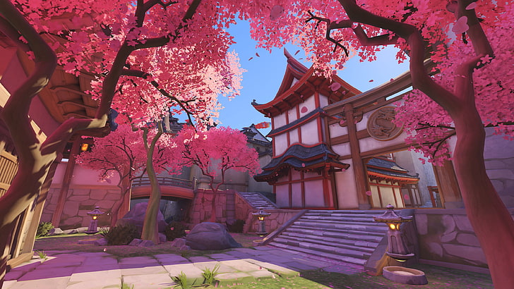 white and brown wooden temple, Overwatch, Hanamura (Overwatch), HD wallpaper