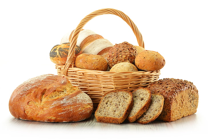 basket of bread, Mac, buns, chunks, loaf of Bread, food, bakery