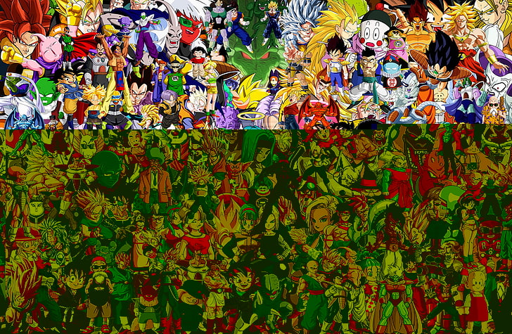 Anime doodle art, Dragon Ball, multi colored, crowd, group of people
