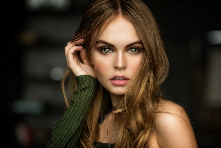 women, Anastasia Scheglova, green eyes, blonde, model, face