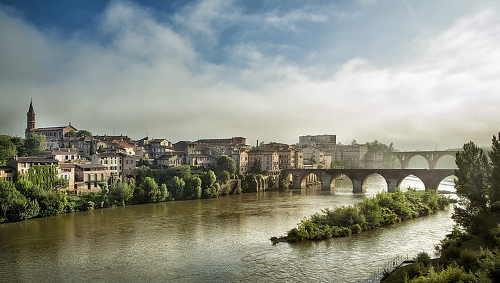 bridge, river, France, Albi, HD wallpaper