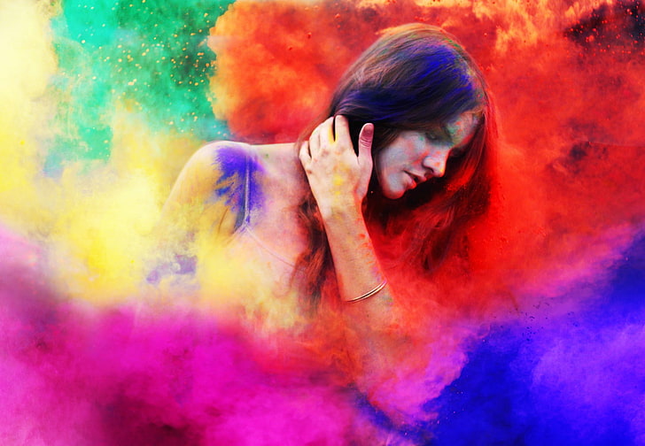 HD wallpaper: colorful, women, holi festival, dust, festivals, closed eyes  | Wallpaper Flare