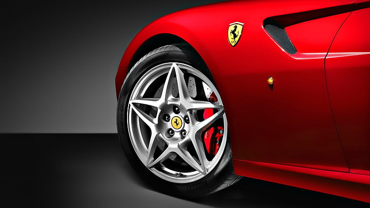 gray 5-spoke car wheel with tire, red cars, Ferrari, vehicle, HD wallpaper