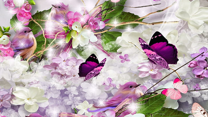 Lilacs Lilac Bird, purple and black butterfly illustration, glitter, HD wallpaper