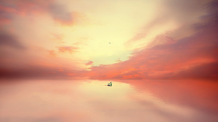 fantasy art, sea, alone, sky, sunset, water, scenics - nature, HD wallpaper