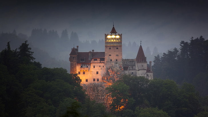 white and brown concrete castle, Dracula, Romania, Transylvania, HD wallpaper