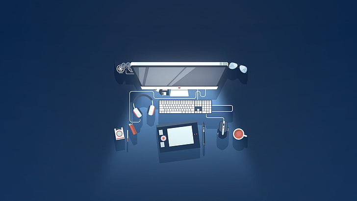 gray flat screen computer monitor illustration, artwork, modern