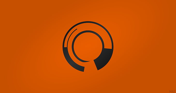 black and orange logo, abstract, minimalism, circle, orange background, HD wallpaper