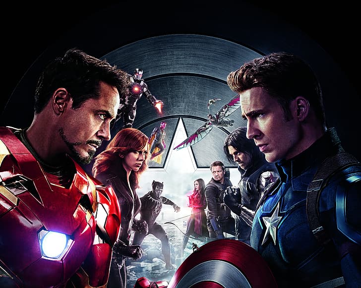 Scarlett Johansson, Vision, Iron Man, Falcon, Captain America