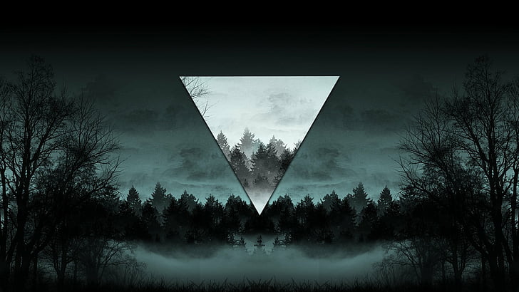 Abstract, Polyscape, Fog, Nature, Night, Tree, Triangle