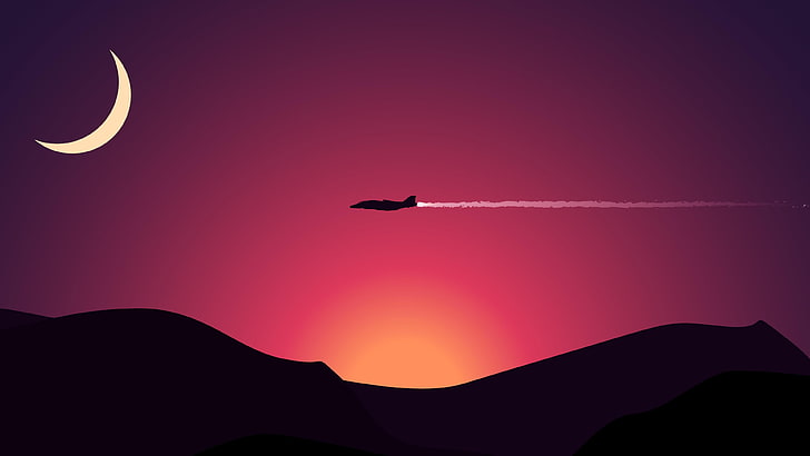 jet illustration, minimalism, contrails, aircraft, sky, silhouette