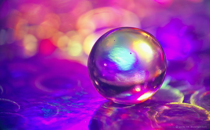 iridescent glass marble toy, bubbles, colorful, macro, bokeh, HD wallpaper