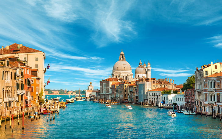 Grand Canal, Venice, Italy, 4K, boat, water, city, sky, travel
