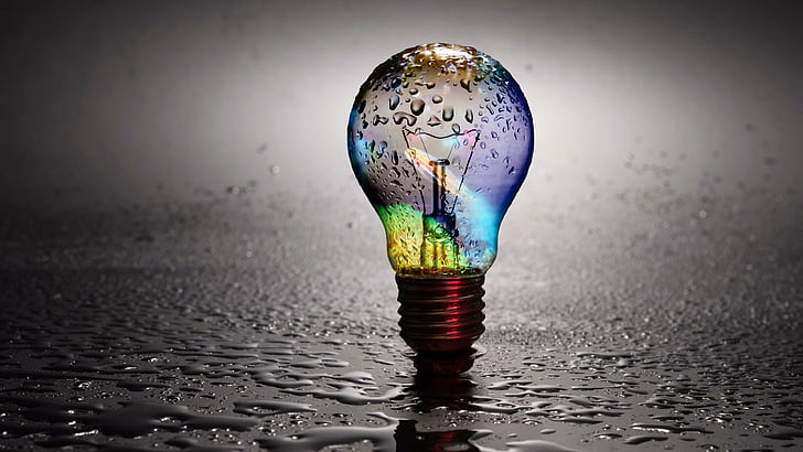 water, light bulb, waterdrop, drops, energy, colors