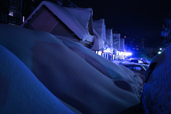 winter, snow, machine, night, home, the snow, Anton Pechkurov, HD wallpaper