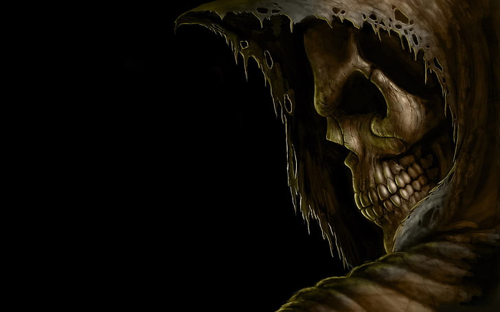 skeleton wallpaper, death, cards, skull, Grim Reaper, black background