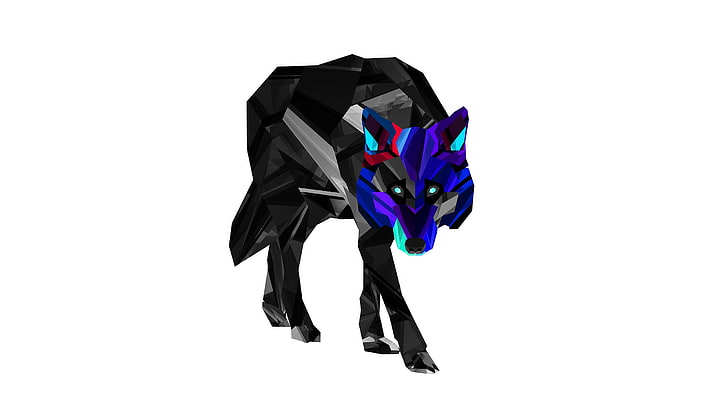 black and purple wolf digital illustration, animals, Facets, Justin Maller