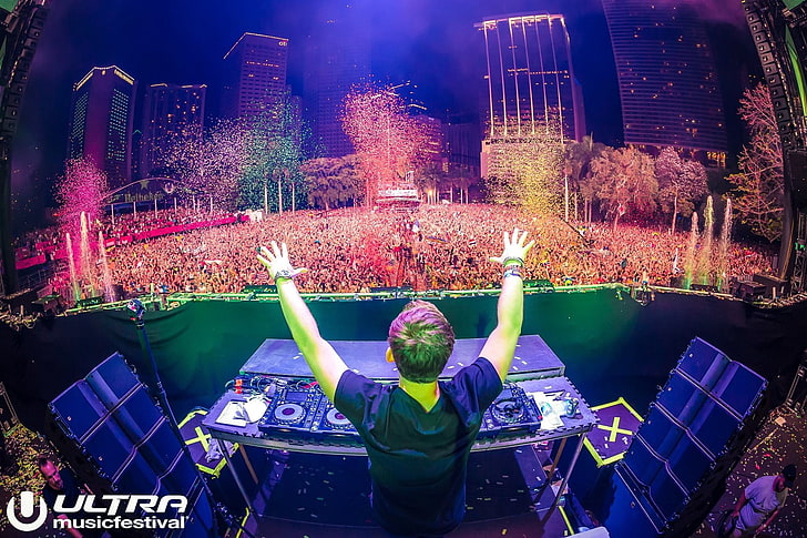 men's crew-neck T-shirt with text overlay, Hardwell, Ultra Music Festival, HD wallpaper