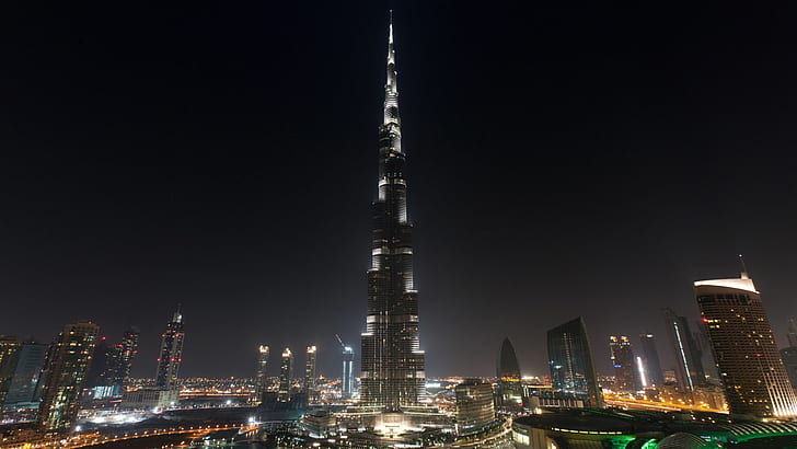Burj Khalifa, Architecture, High Building, Skyscape, City, Night, Lights