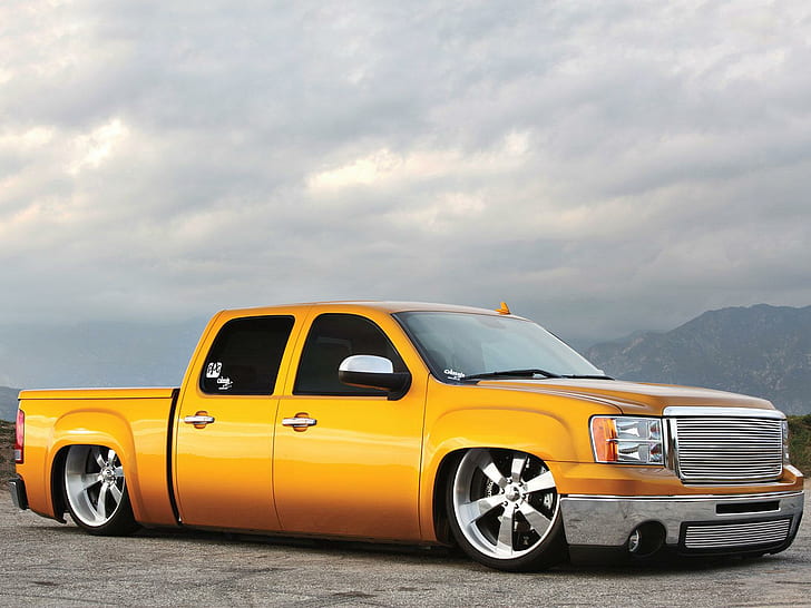Hd Wallpaper The Gold Standard Yellow Crew Cab Pickup Truck Chrome Wheels Wallpaper Flare