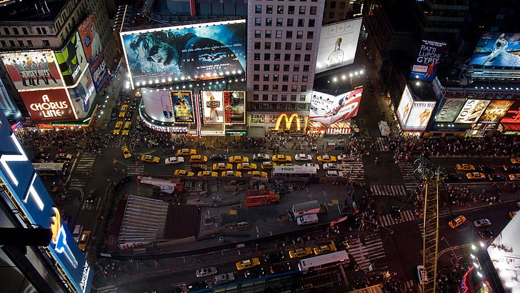 McDonald store, cityscape, building, crowds, Times Square, New York City