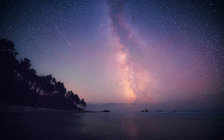 shooting star illustration, Milky Way, space, sky, water, scenics - nature, HD wallpaper