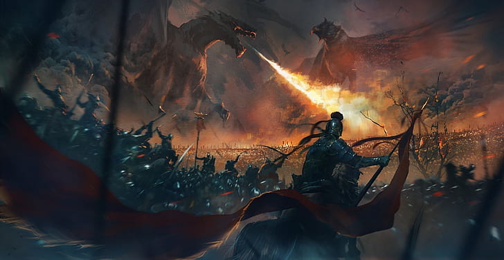 twilight, dragons, army, armor, battle, the battle, riders, HD wallpaper