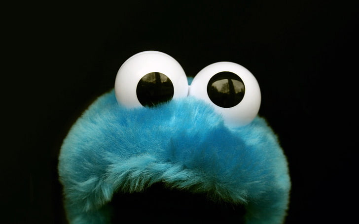 untitled, Sesame Street, Cookie Monster, black background, studio shot