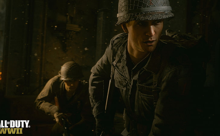 call of duty ww2 4k  download, clothing, two people, men, hat, HD wallpaper