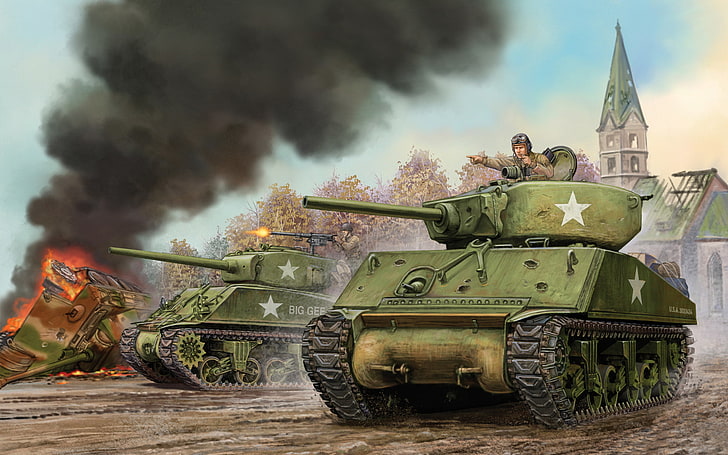 green battle tank digital wallpaper, art, the battle, game, U.S.