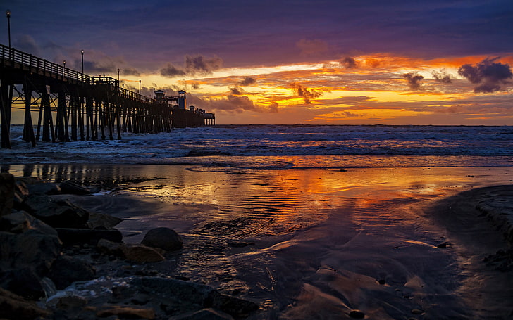 Sunset Oceanside Coastal City In California Known By Harbor Harbor Beach Ultra Hd Wallpapers For Desktop Mobile Phones And Laptop 3840×2400